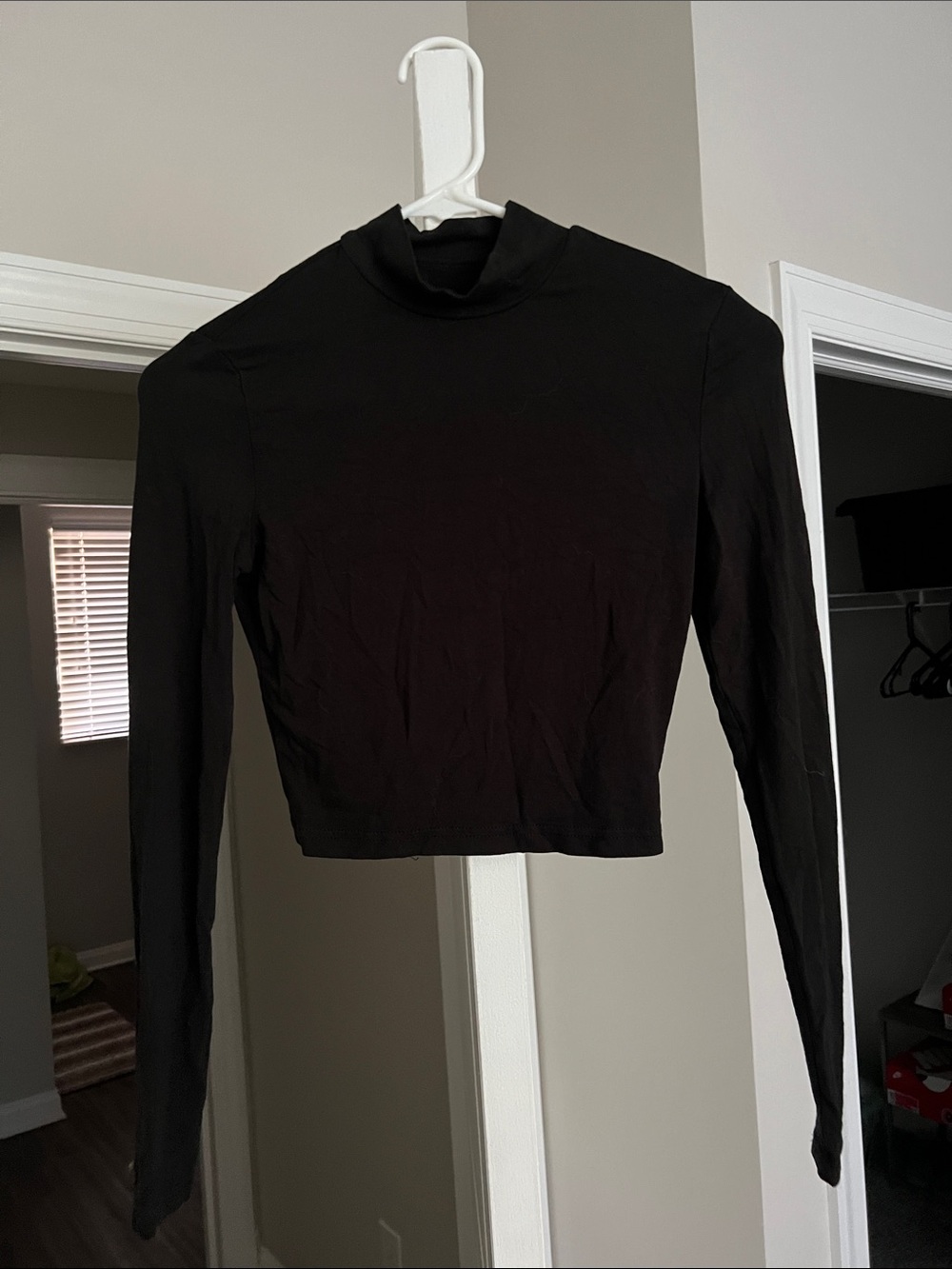 Black Long-Sleeve Mock Neck Crop Top